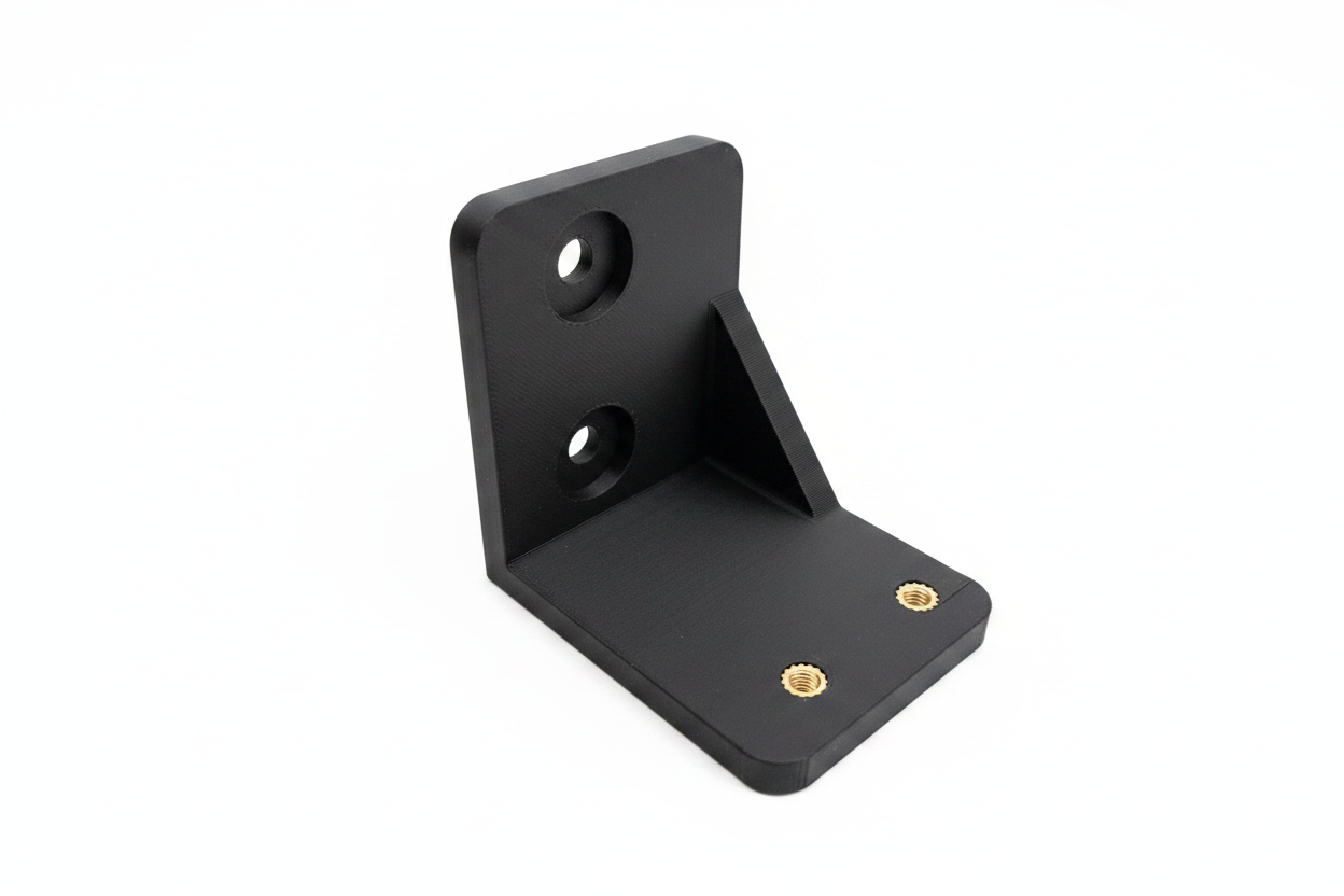 Structural L-bracket with heat-set inserts